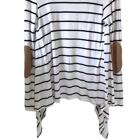 Mon Ami Women's White Black Striped Waterfall Cardigan Academia Elbow Patches. - Picture 4 of 5